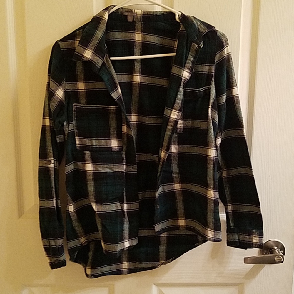 Green, white, black flannel shirt size medium